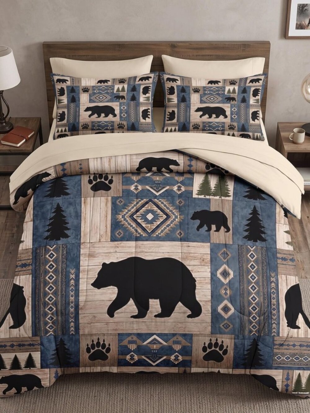 Queen Comforter Set with Sheets, 7 Pieces Bear Cabin Bedding